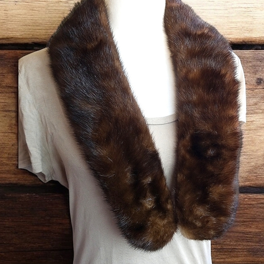 Vintage Mink Fur Stole with Velvet Backing and Original Clips